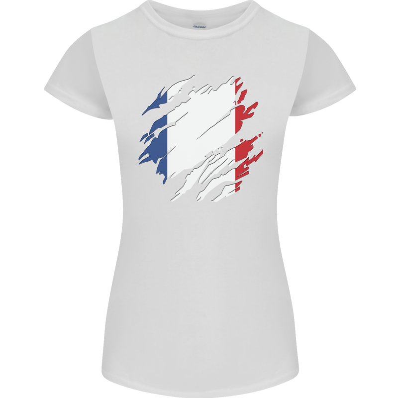 Torn France Flag French Day Football Womens Petite Cut T-Shirt White