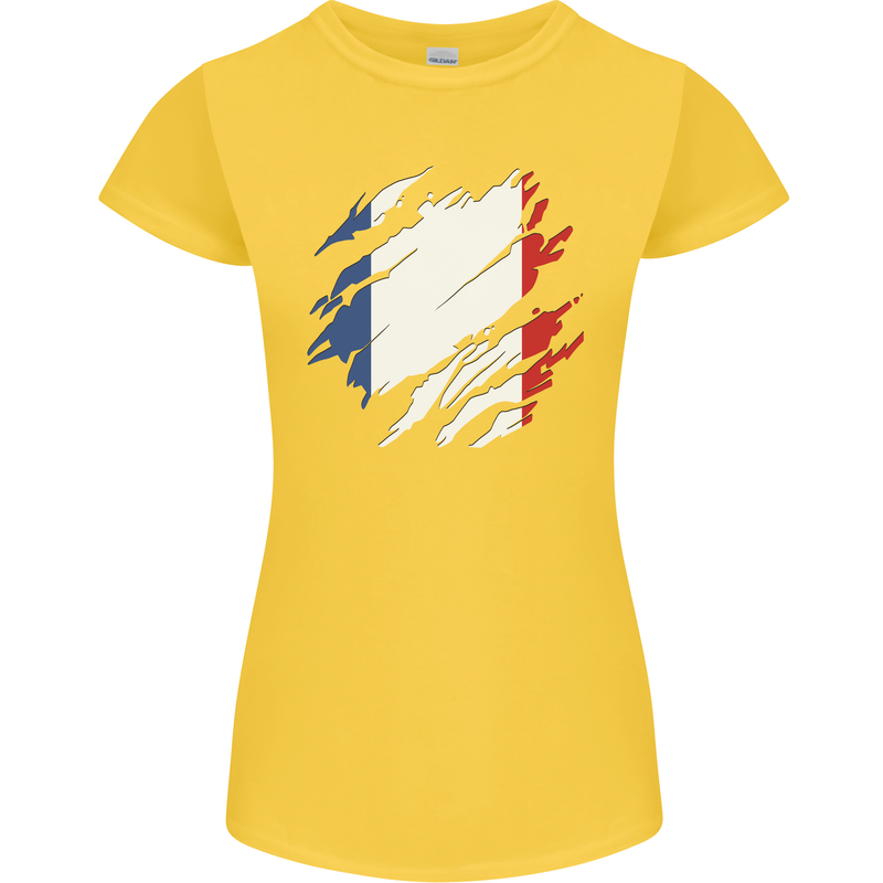 Torn France Flag French Day Football Womens Petite Cut T-Shirt Yellow