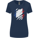 Torn France Flag French Day Football Womens Wider Cut T-Shirt Navy Blue
