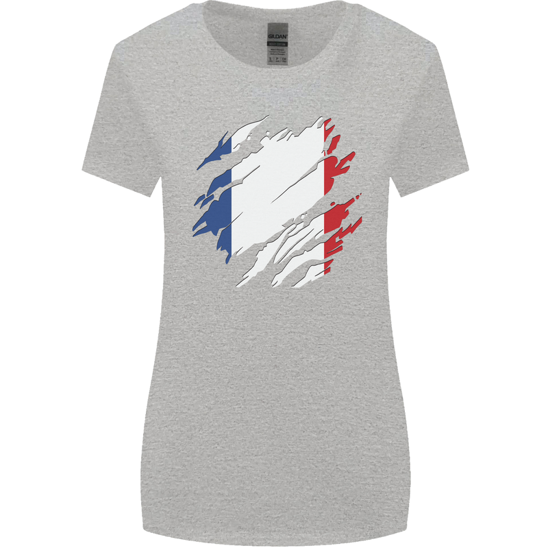 Torn France Flag French Day Football Womens Wider Cut T-Shirt Sports Grey