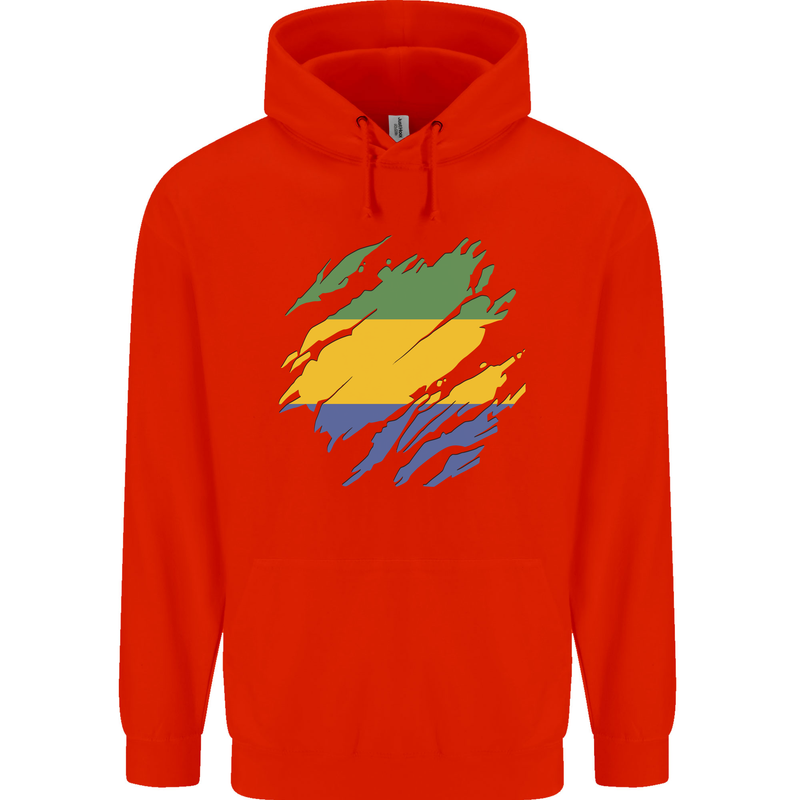 Torn Gabon Flag Gabonese Day Football Childrens Kids Hoodie Bright Red
