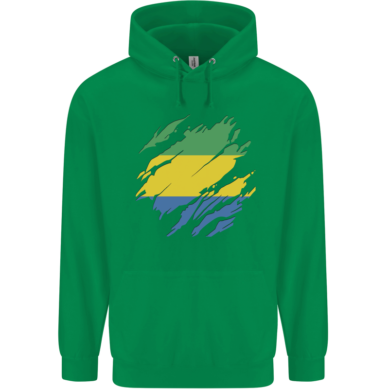 Torn Gabon Flag Gabonese Day Football Childrens Kids Hoodie Irish Green