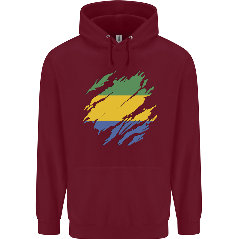 Torn Gabon Flag Gabonese Day Football Childrens Kids Hoodie Maroon