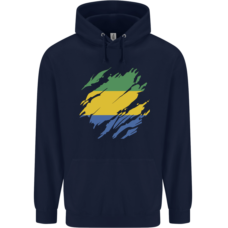 Torn Gabon Flag Gabonese Day Football Childrens Kids Hoodie Navy Blue