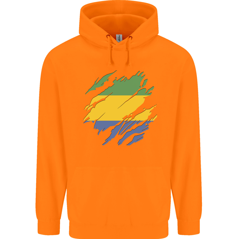 Torn Gabon Flag Gabonese Day Football Childrens Kids Hoodie Orange