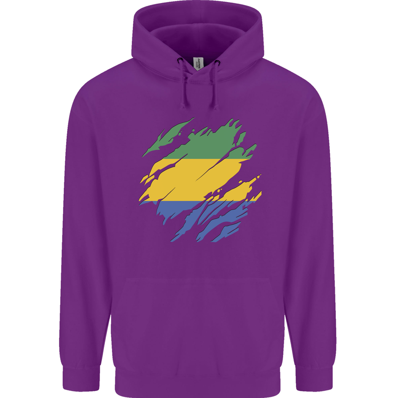 Torn Gabon Flag Gabonese Day Football Childrens Kids Hoodie Purple