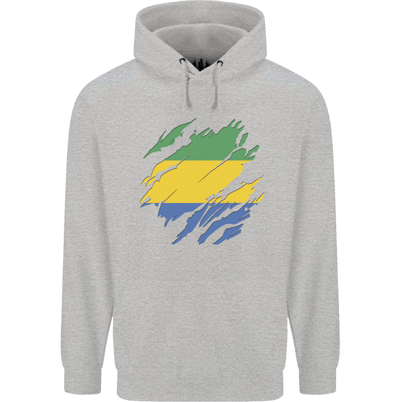 Torn Gabon Flag Gabonese Day Football Childrens Kids Hoodie Sports Grey