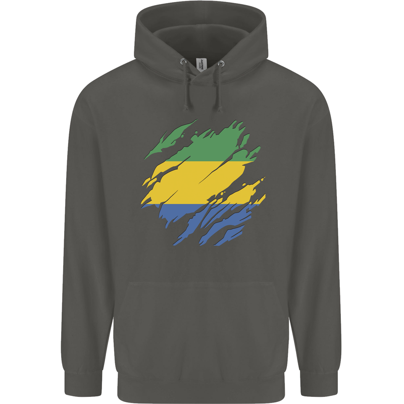 Torn Gabon Flag Gabonese Day Football Childrens Kids Hoodie Storm Grey