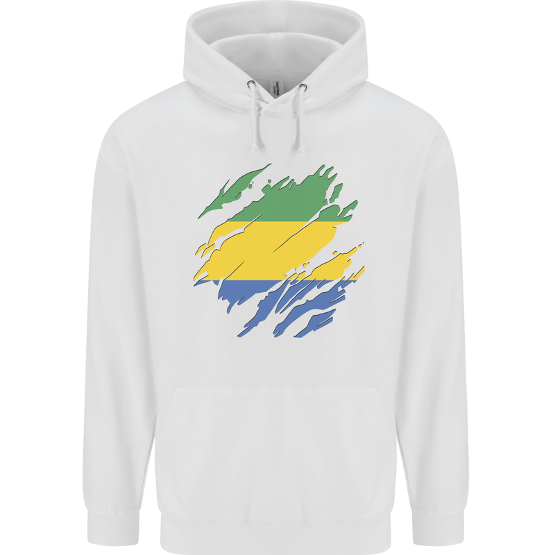 Torn Gabon Flag Gabonese Day Football Childrens Kids Hoodie White