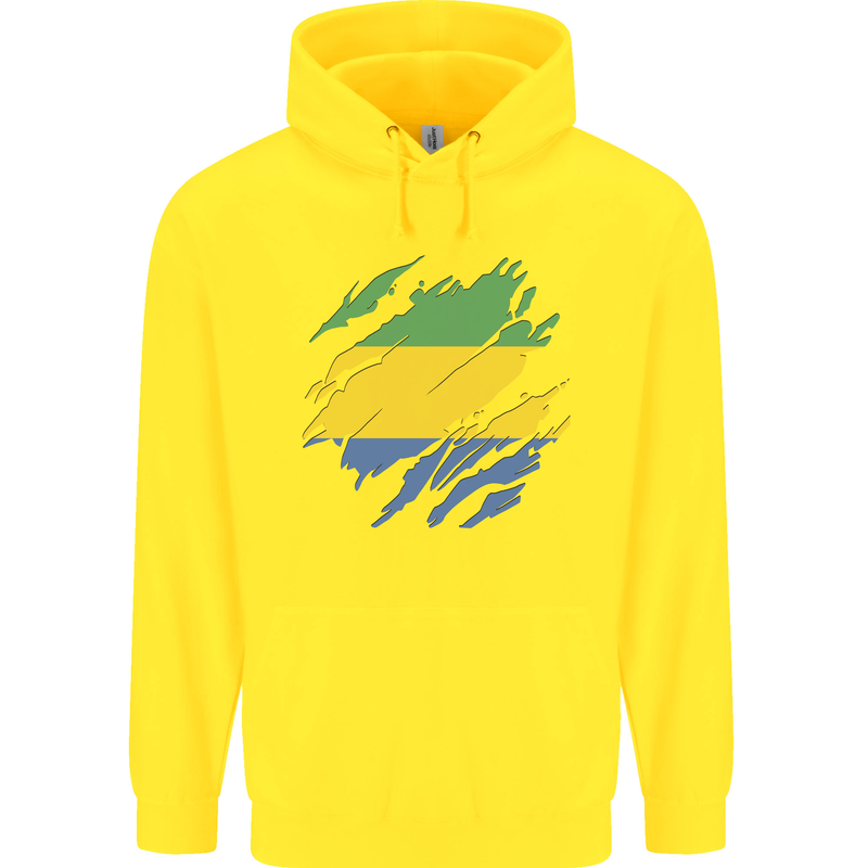 Torn Gabon Flag Gabonese Day Football Childrens Kids Hoodie Yellow
