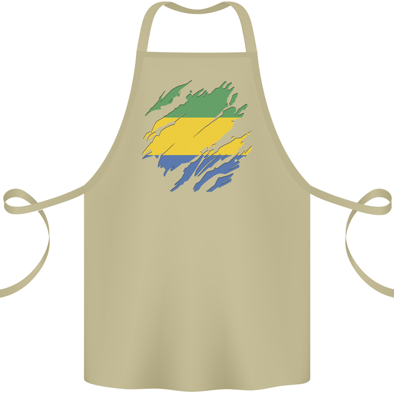 Torn Gabon Flag Gabonese Day Football Cotton Apron 100% Organic Khaki