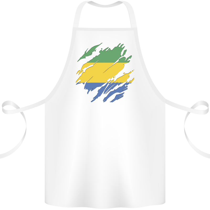 Torn Gabon Flag Gabonese Day Football Cotton Apron 100% Organic White