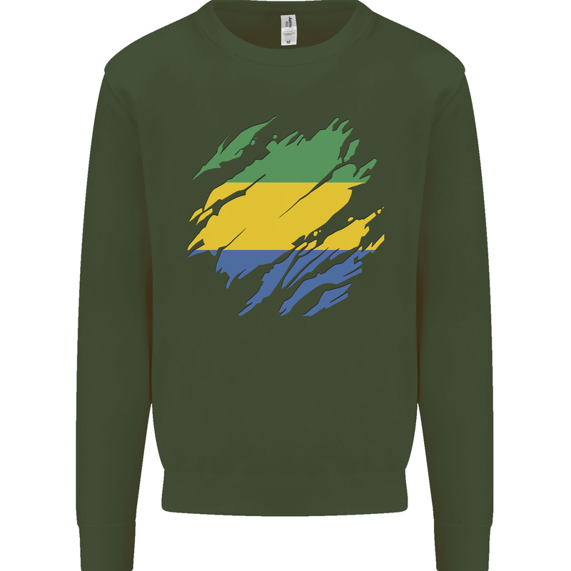 Torn Gabon Flag Gabonese Day Football Kids Sweatshirt Jumper Forest Green