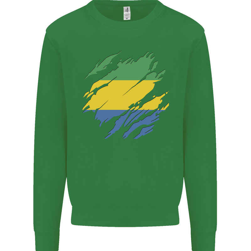 Torn Gabon Flag Gabonese Day Football Kids Sweatshirt Jumper Irish Green
