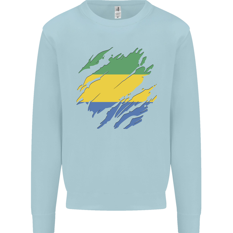 Torn Gabon Flag Gabonese Day Football Kids Sweatshirt Jumper Light Blue