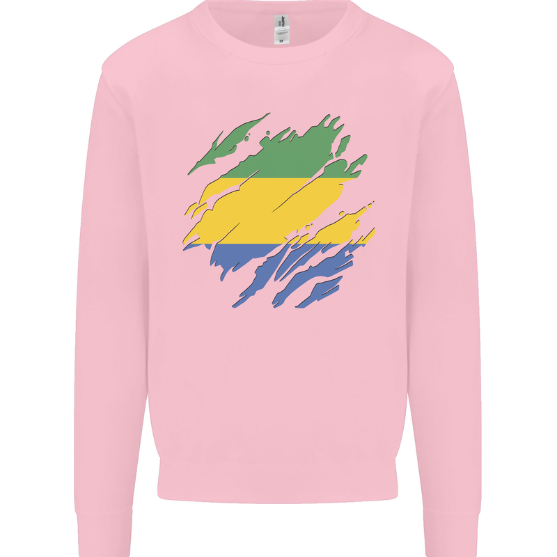 Torn Gabon Flag Gabonese Day Football Kids Sweatshirt Jumper Light Pink