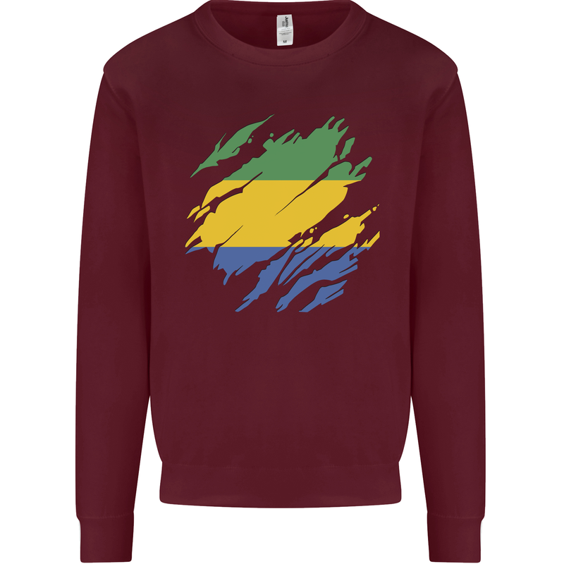 Torn Gabon Flag Gabonese Day Football Kids Sweatshirt Jumper Maroon