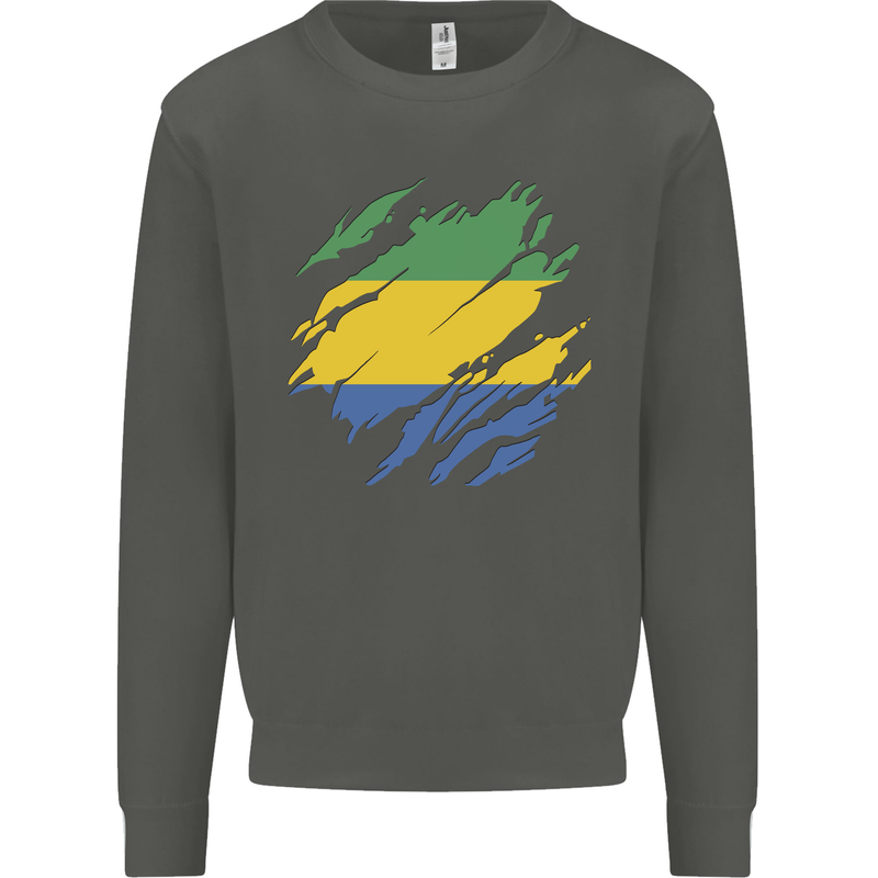 Torn Gabon Flag Gabonese Day Football Kids Sweatshirt Jumper Storm Grey