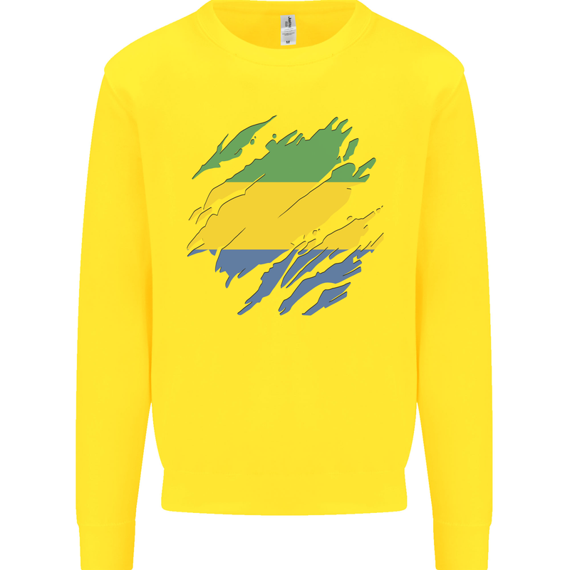 Torn Gabon Flag Gabonese Day Football Kids Sweatshirt Jumper Yellow