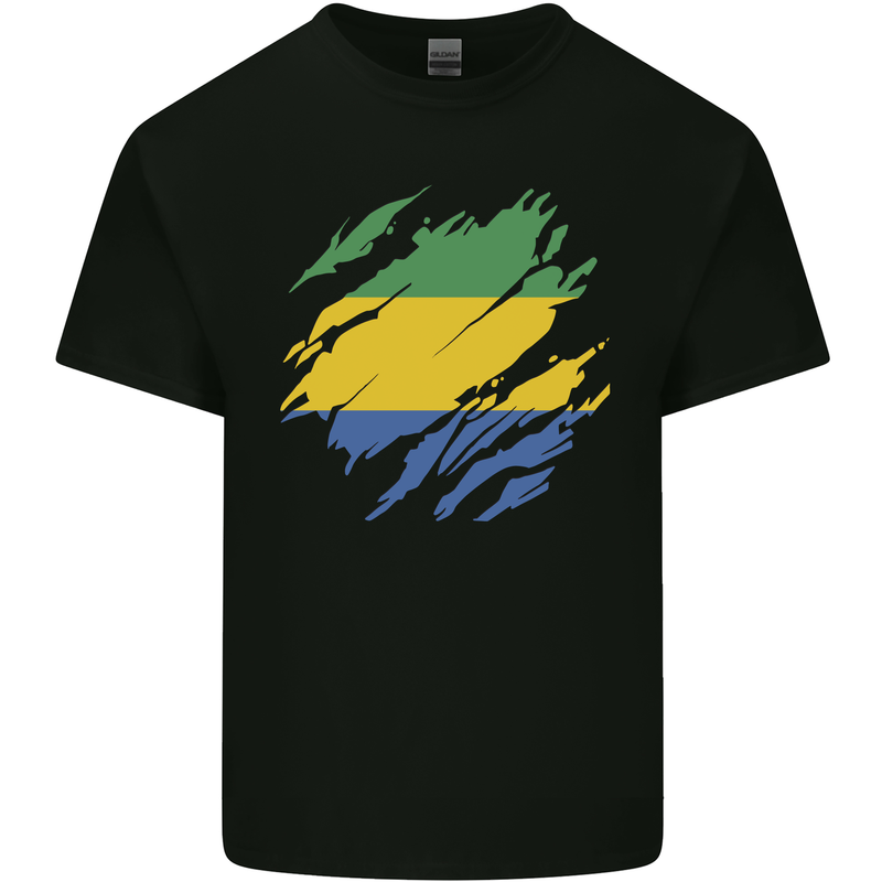 Torn Gabon Flag Gabonese Day Football Mens Cotton T-Shirt Tee Top Black