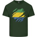 Torn Gabon Flag Gabonese Day Football Mens Cotton T-Shirt Tee Top Forest Green