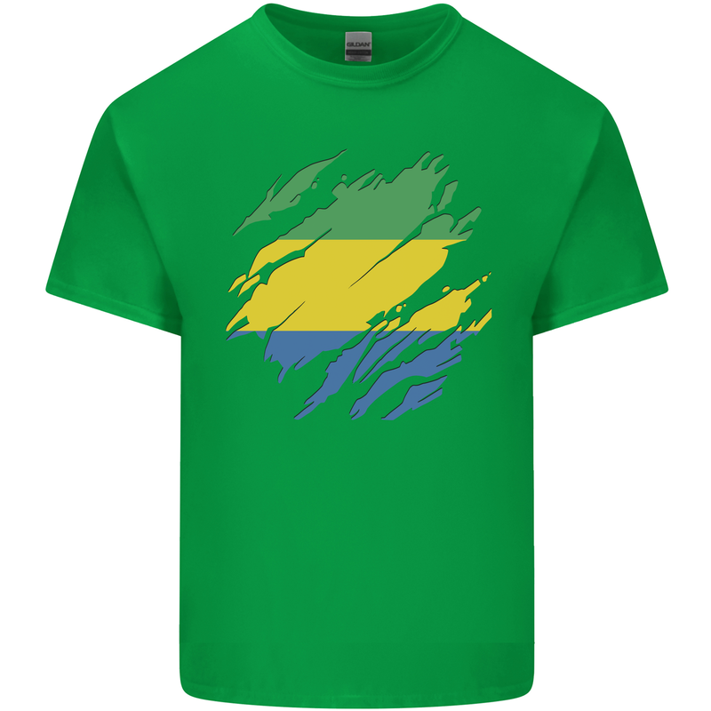 Torn Gabon Flag Gabonese Day Football Mens Cotton T-Shirt Tee Top Irish Green