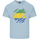 Torn Gabon Flag Gabonese Day Football Mens Cotton T-Shirt Tee Top Light Blue