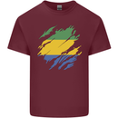 Torn Gabon Flag Gabonese Day Football Mens Cotton T-Shirt Tee Top Maroon