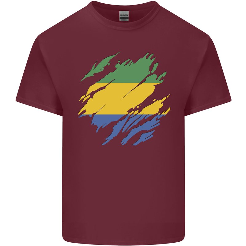 Torn Gabon Flag Gabonese Day Football Mens Cotton T-Shirt Tee Top Maroon