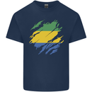 Torn Gabon Flag Gabonese Day Football Mens Cotton T-Shirt Tee Top Navy Blue