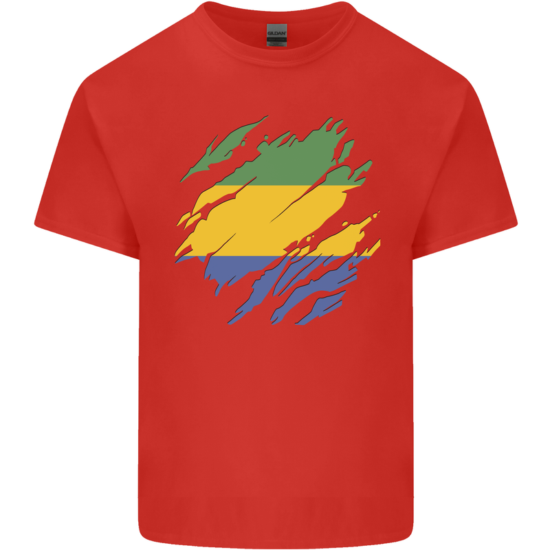 Torn Gabon Flag Gabonese Day Football Mens Cotton T-Shirt Tee Top Red