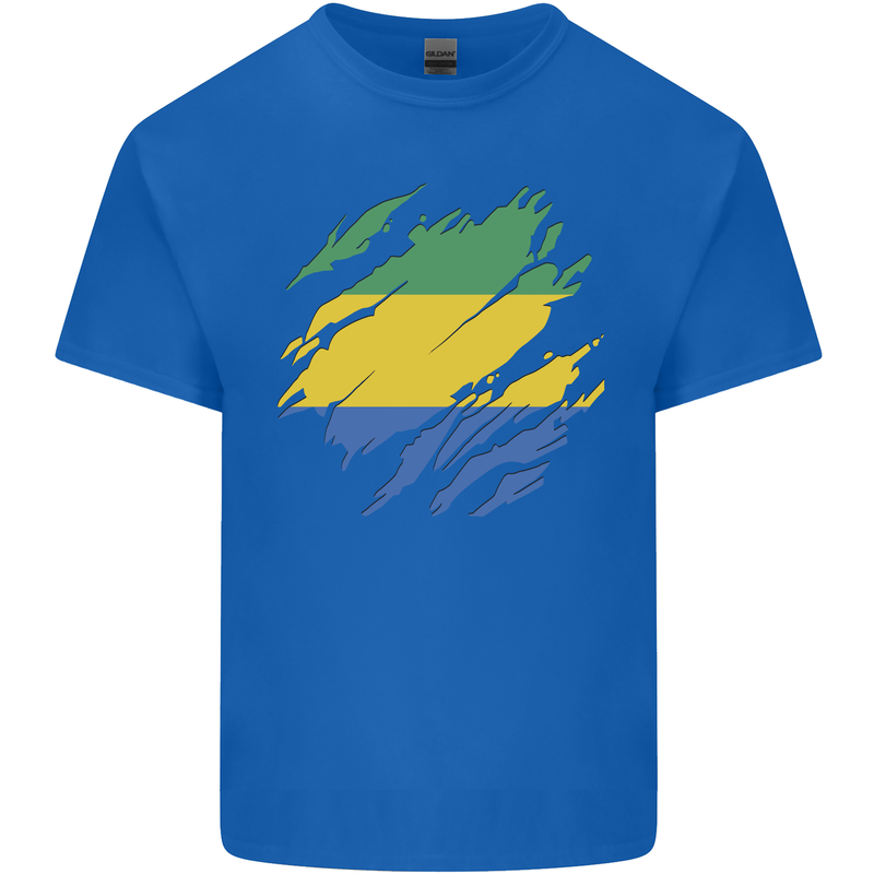 Torn Gabon Flag Gabonese Day Football Mens Cotton T-Shirt Tee Top Royal Blue