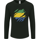 Torn Gabon Flag Gabonese Day Football Mens Long Sleeve T-Shirt Black