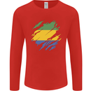 Torn Gabon Flag Gabonese Day Football Mens Long Sleeve T-Shirt Red