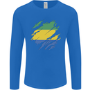 Torn Gabon Flag Gabonese Day Football Mens Long Sleeve T-Shirt Royal Blue