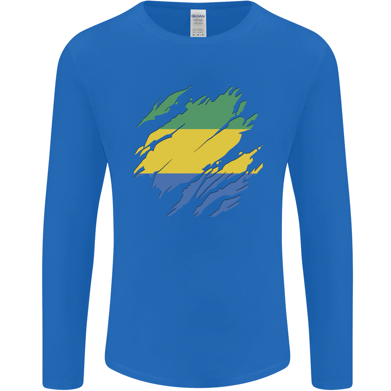 Torn Gabon Flag Gabonese Day Football Mens Long Sleeve T-Shirt Royal Blue