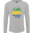 Torn Gabon Flag Gabonese Day Football Mens Long Sleeve T-Shirt Sports Grey