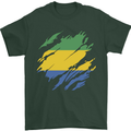 Torn Gabon Flag Gabonese Day Football Mens T-Shirt 100% Cotton Forest Green