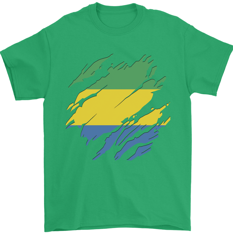 Torn Gabon Flag Gabonese Day Football Mens T-Shirt 100% Cotton Irish Green