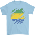 Torn Gabon Flag Gabonese Day Football Mens T-Shirt 100% Cotton Light Blue
