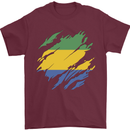 Torn Gabon Flag Gabonese Day Football Mens T-Shirt 100% Cotton Maroon