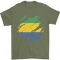 Torn Gabon Flag Gabonese Day Football Mens T-Shirt 100% Cotton Military Green