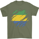 Torn Gabon Flag Gabonese Day Football Mens T-Shirt 100% Cotton Military Green