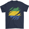 Torn Gabon Flag Gabonese Day Football Mens T-Shirt 100% Cotton Navy Blue