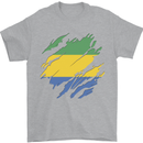 Torn Gabon Flag Gabonese Day Football Mens T-Shirt 100% Cotton Sports Grey