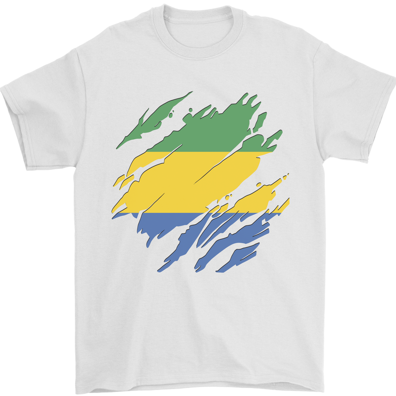 Torn Gabon Flag Gabonese Day Football Mens T-Shirt 100% Cotton White