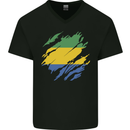 Torn Gabon Flag Gabonese Day Football Mens V-Neck Cotton T-Shirt Black