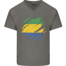 Torn Gabon Flag Gabonese Day Football Mens V-Neck Cotton T-Shirt Charcoal