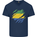 Torn Gabon Flag Gabonese Day Football Mens V-Neck Cotton T-Shirt Navy Blue