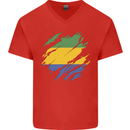 Torn Gabon Flag Gabonese Day Football Mens V-Neck Cotton T-Shirt Red